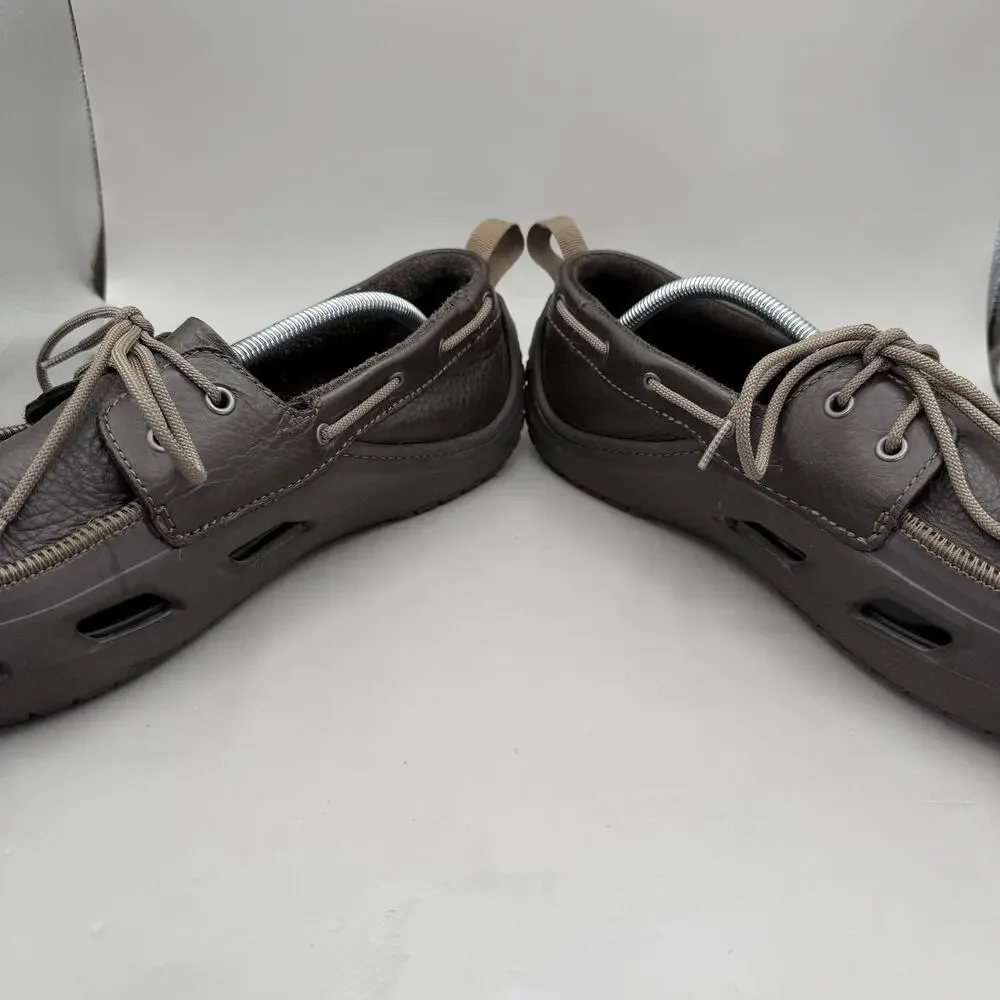 Crocs Cove Sport Boat Shoes Mens Size 12 Brown Leather Lace Up 12027 Casual